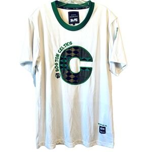 Two Hype NBA Lab BOSTON CELTICS Basketball Sewn Shooting White Warmup Shirt Larg